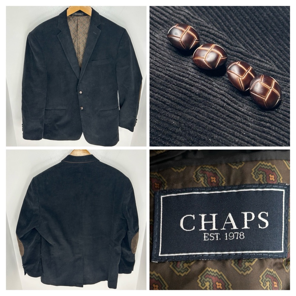 CHAPS Brown Corduroy Blazer Size 44R Elbow Patches Paisley Lined Sport‎ Coat